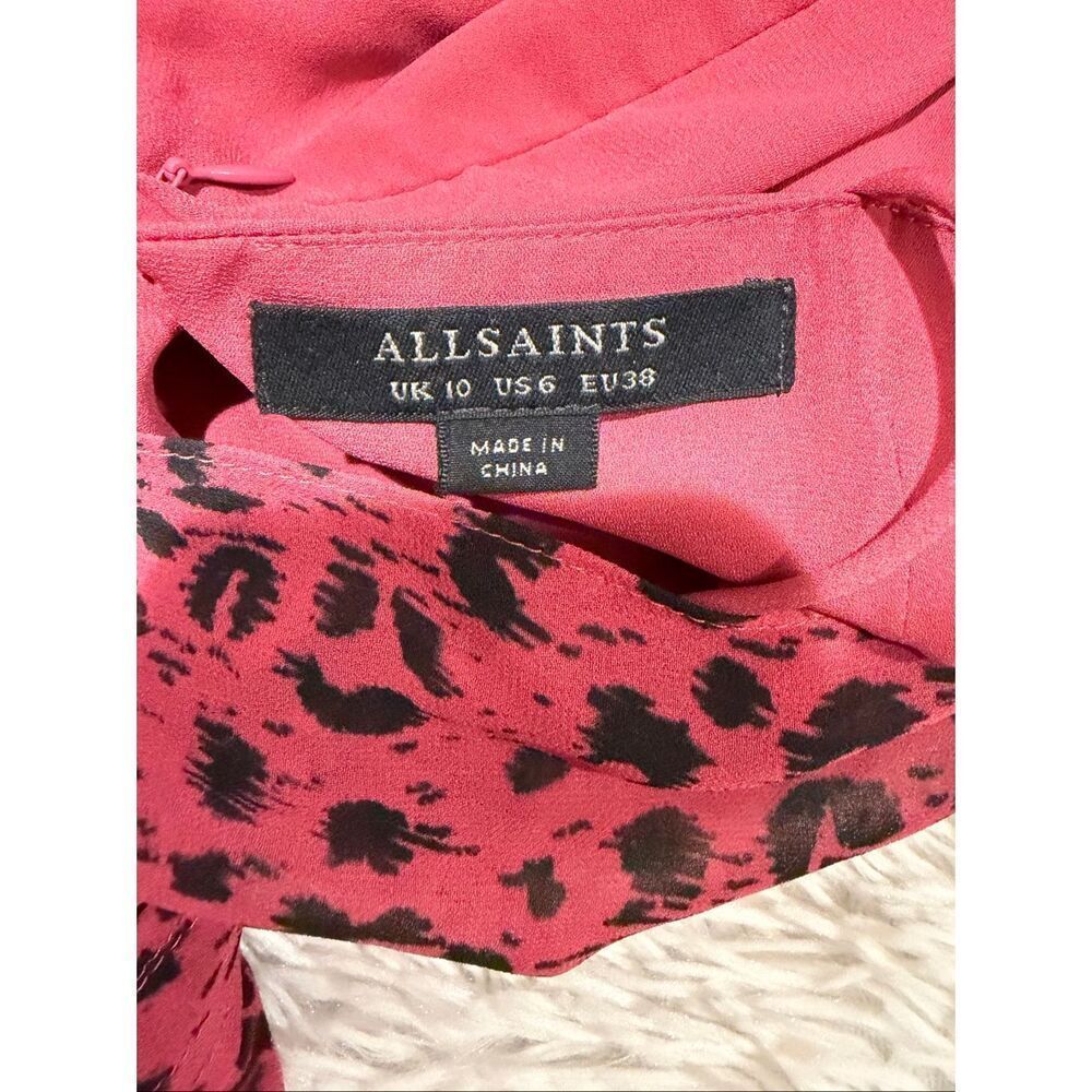 AllSaints Hali Roar Leopard Mini Dress in Black Pink Size 6 - Picture 8 of 9